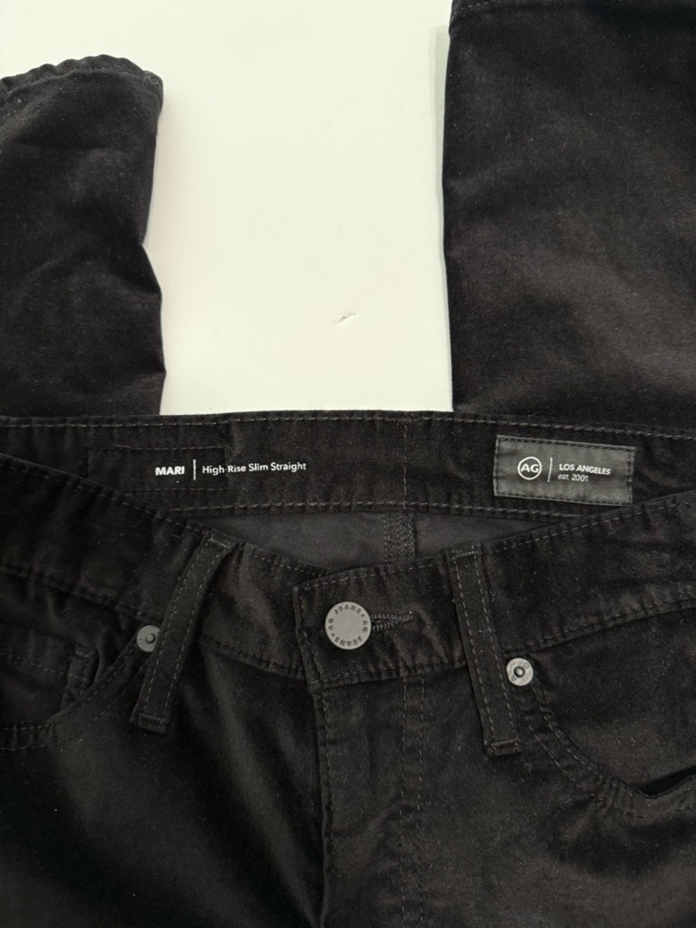 Ag Adriano Goldschmied Black Mari High-Rise Slim Straight Velvet Trousers